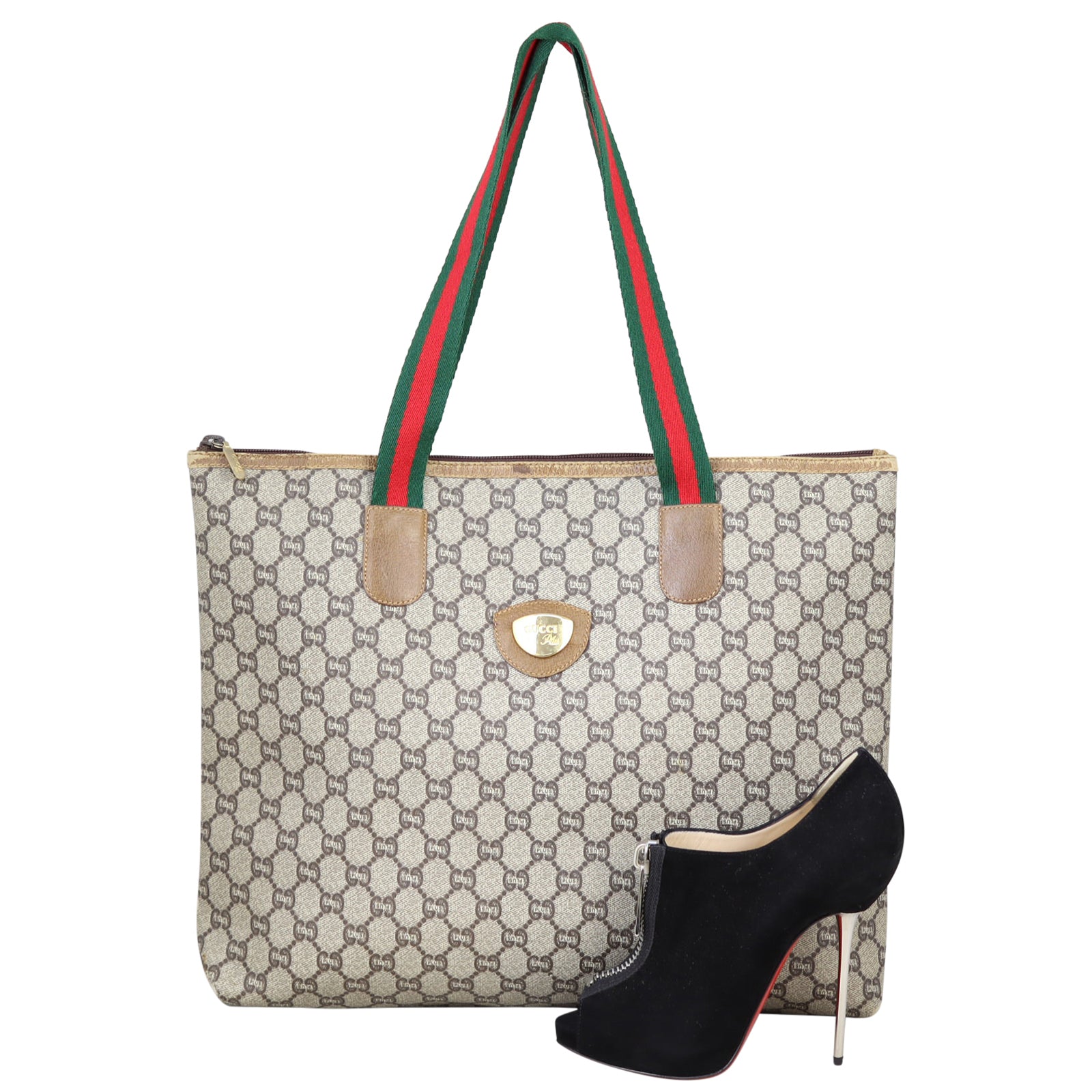 Gucci GG Supreme Plus Web Tote Shoe