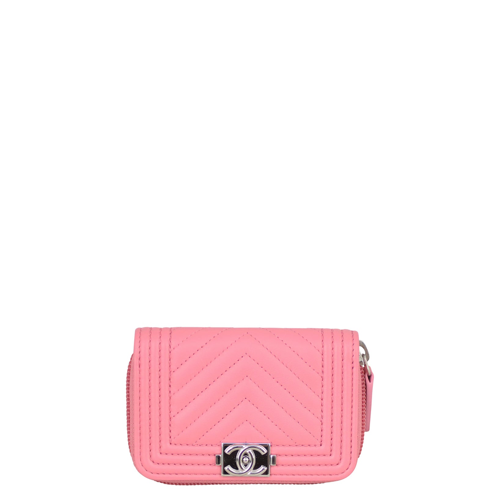Chanel Boy Chevron Zip Coin Purse Front
