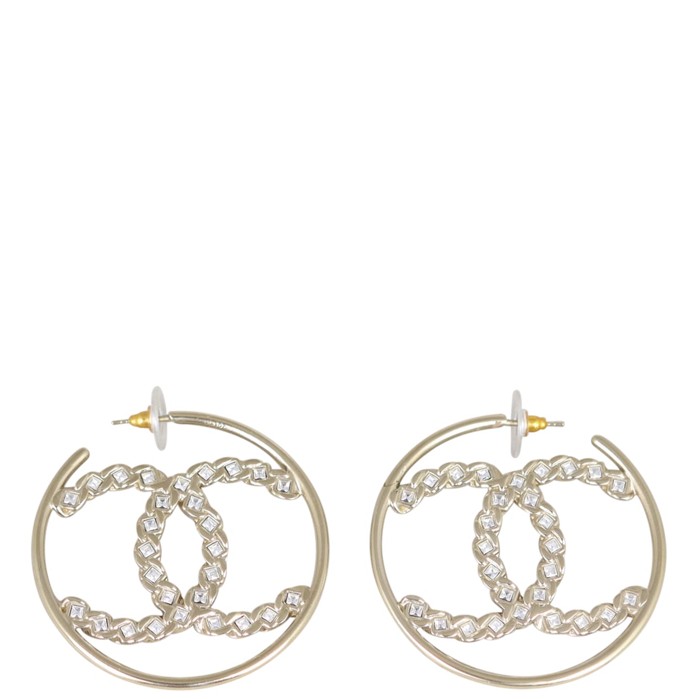 Chanel Strass CC Hoop Earrings Front