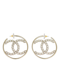 Chanel Strass CC Hoop Earrings Front