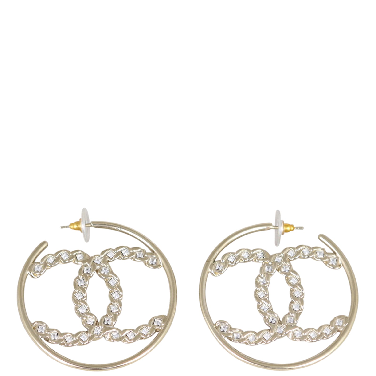 Chanel Strass CC Hoop Earrings Front
