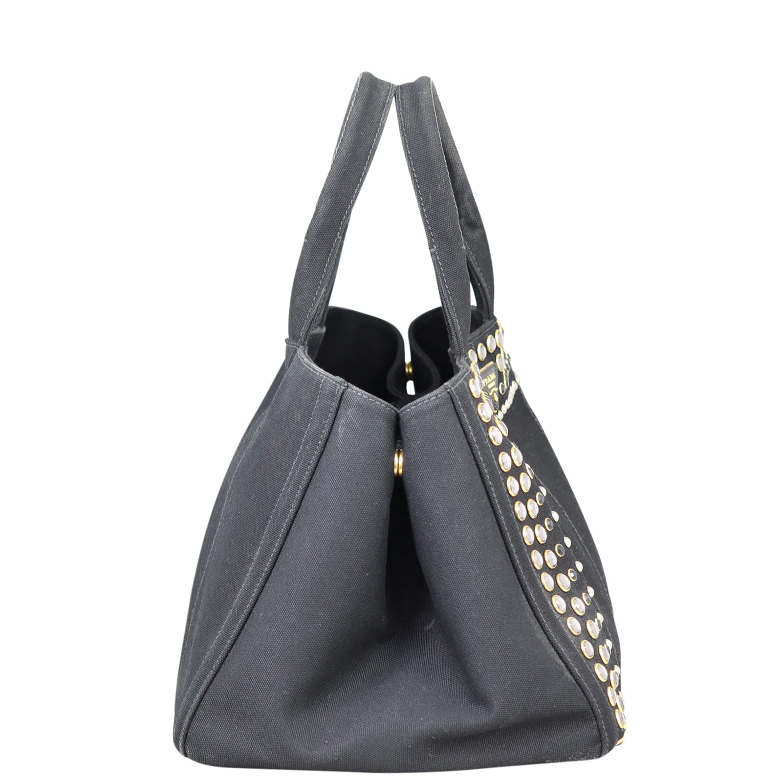 Prada Studded Canapa Tote Side