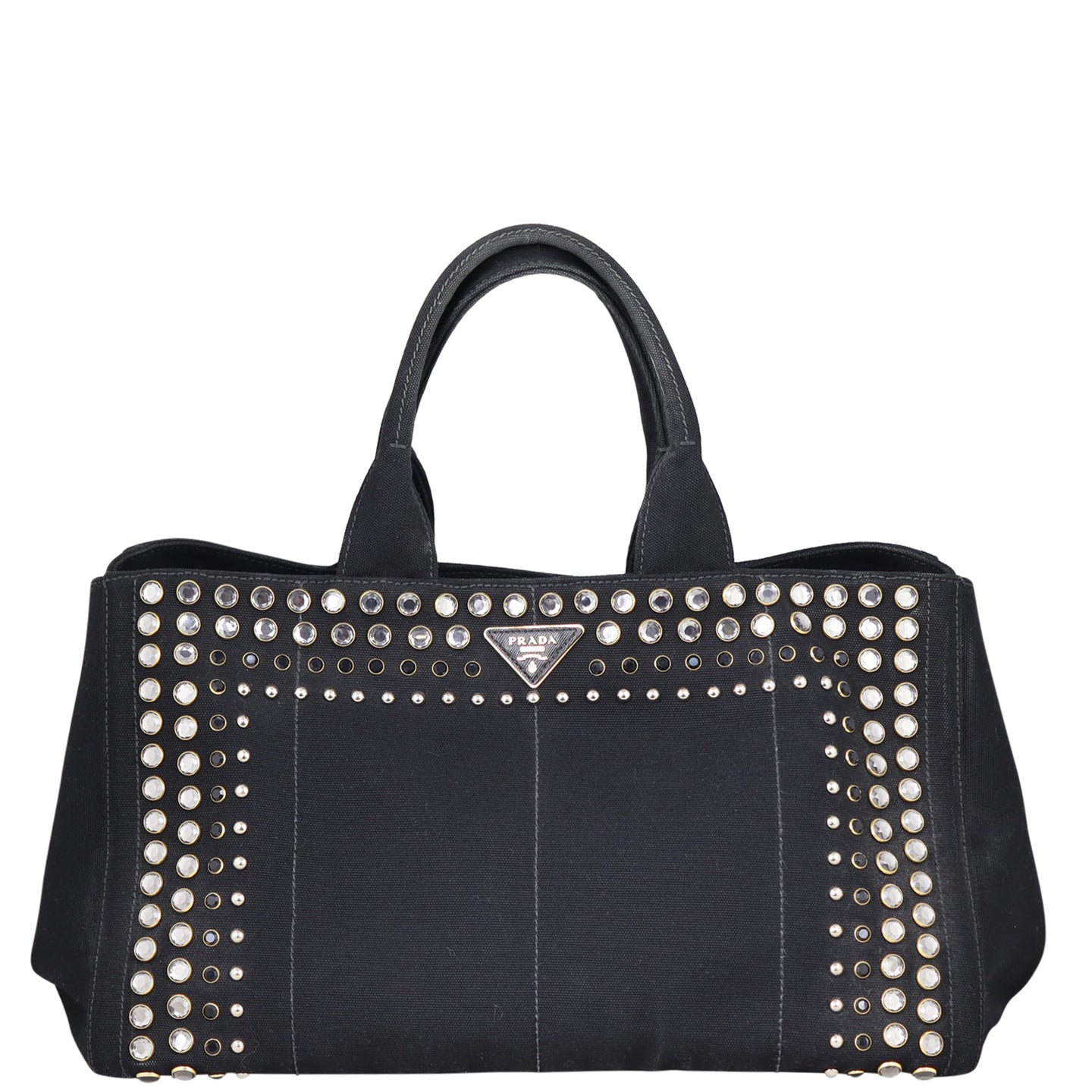 Prada Studded Canapa Tote Front