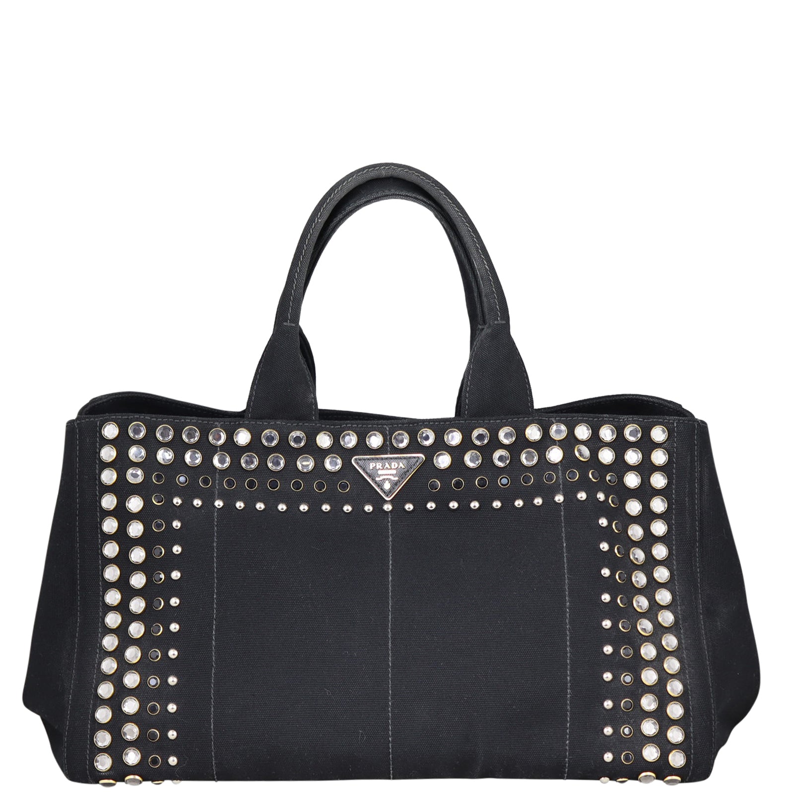 Prada Studded Canapa Tote Front