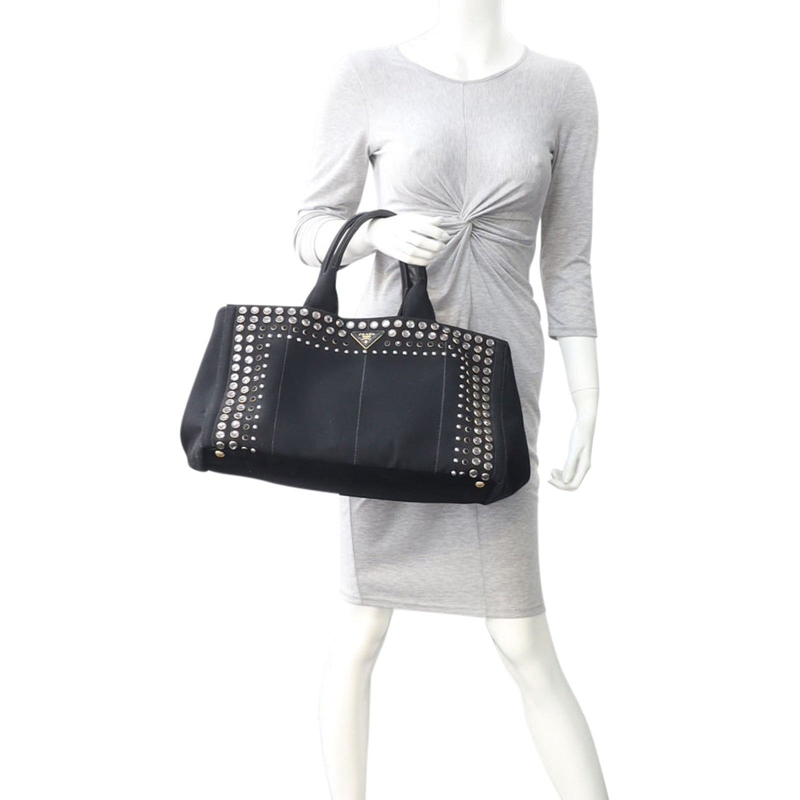 Prada Studded Canapa Tote Mannequin