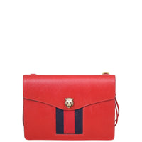 Gucci Animalier Web Leather Flap Clutch Front