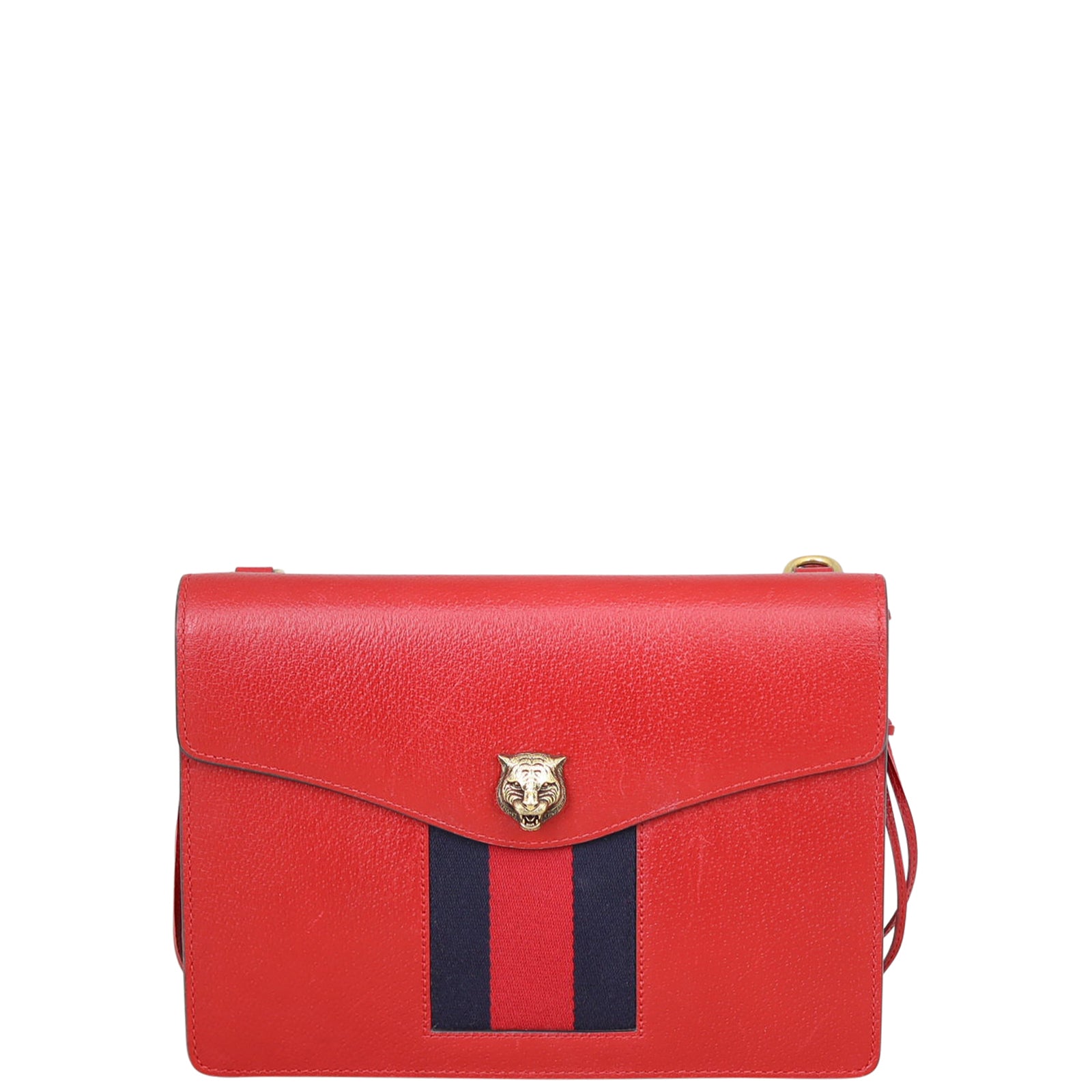 Gucci Animalier Web Leather Flap Clutch Front