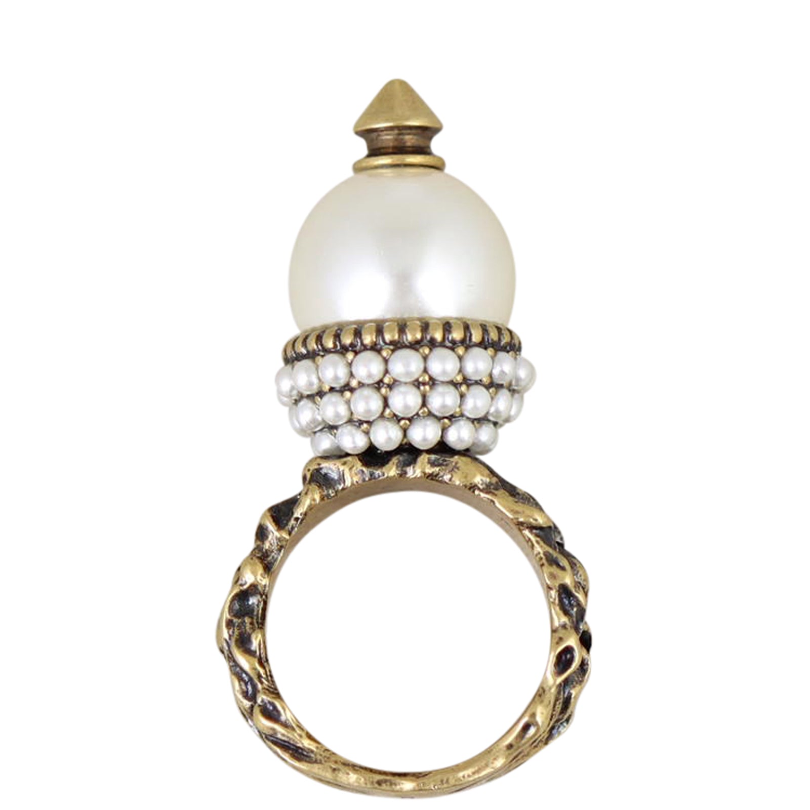 Gucci Glass Pearl Spike Ring Front