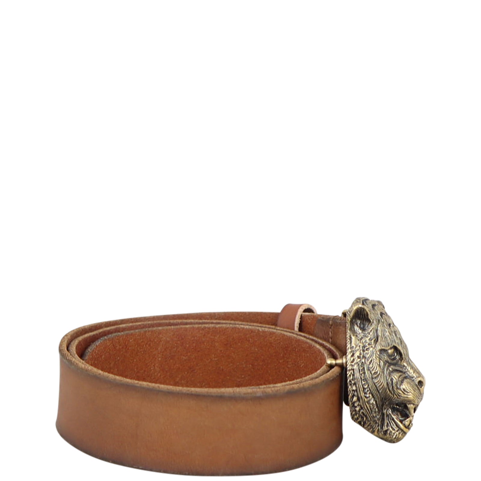 Gucci Leather Belt with Feline Head Side