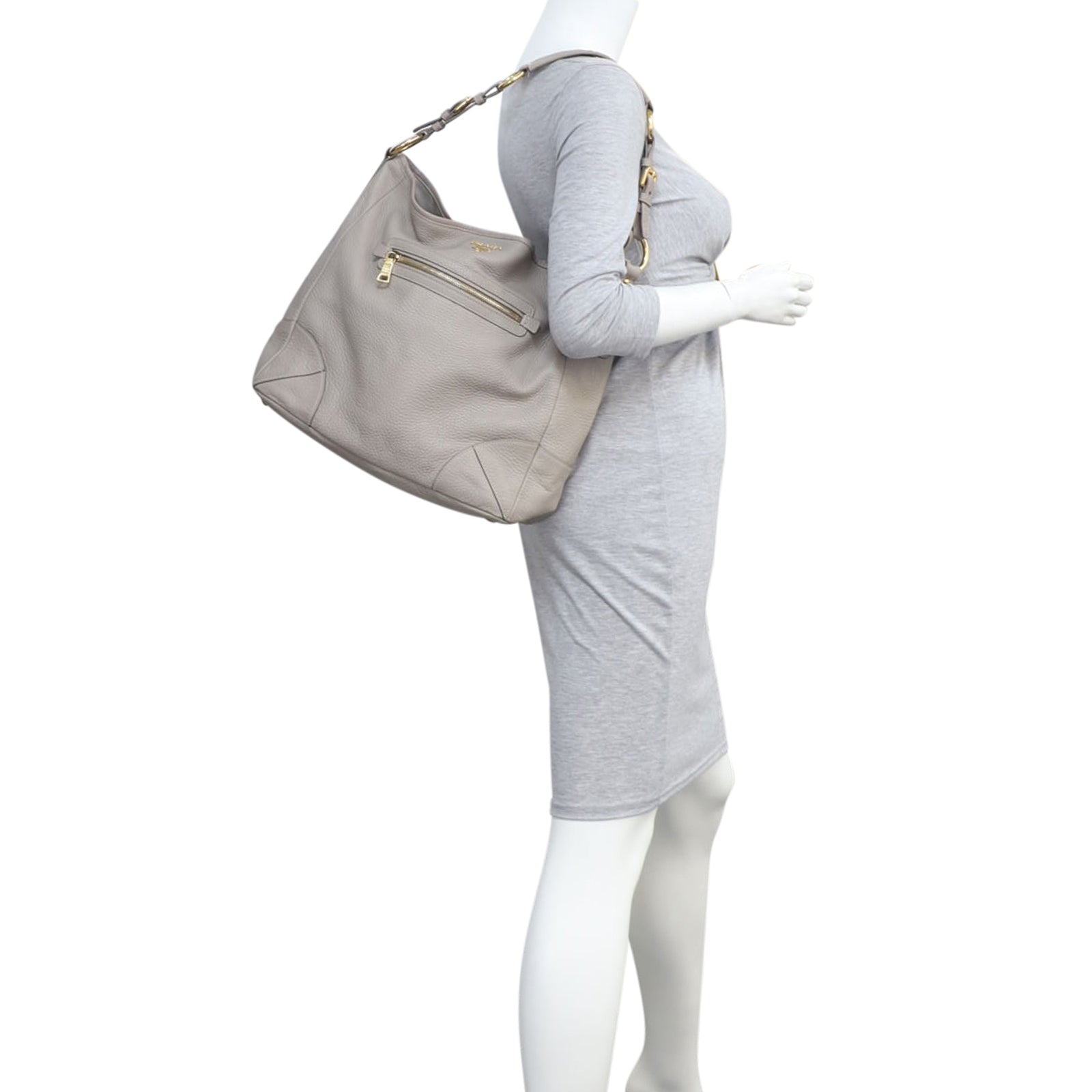 Prada Vitello Daino Front Zip Hobo Mannequin