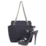 Chanel CC Canvas Chocolate Bar Chain Shoulder Bag Shoe
