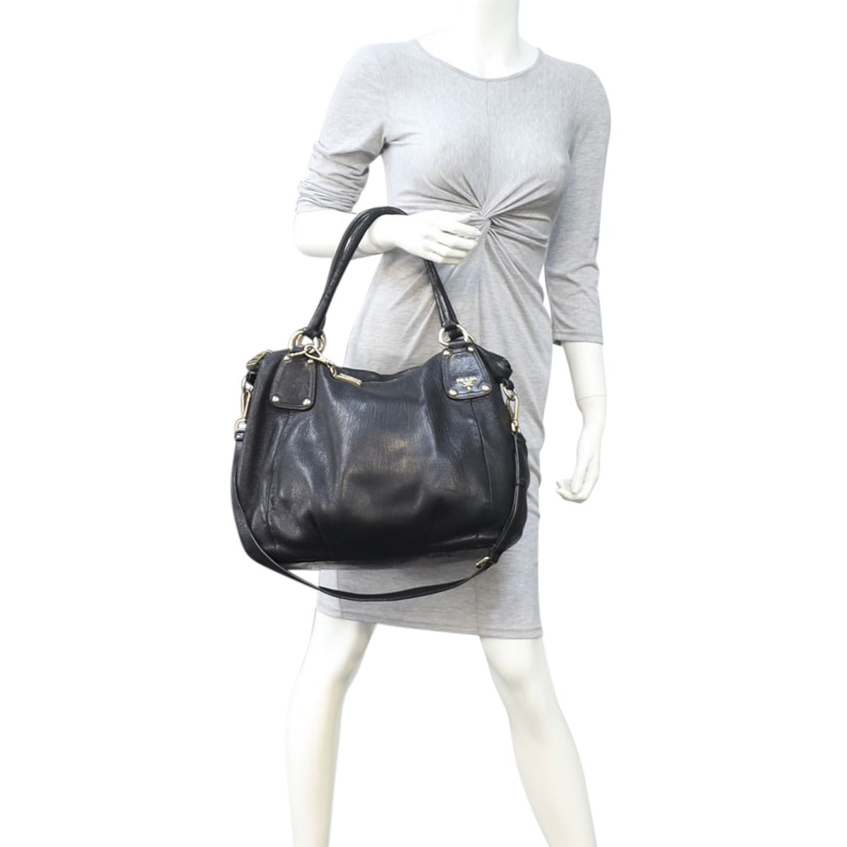 Prada Leather Satchel Front Mannequin



