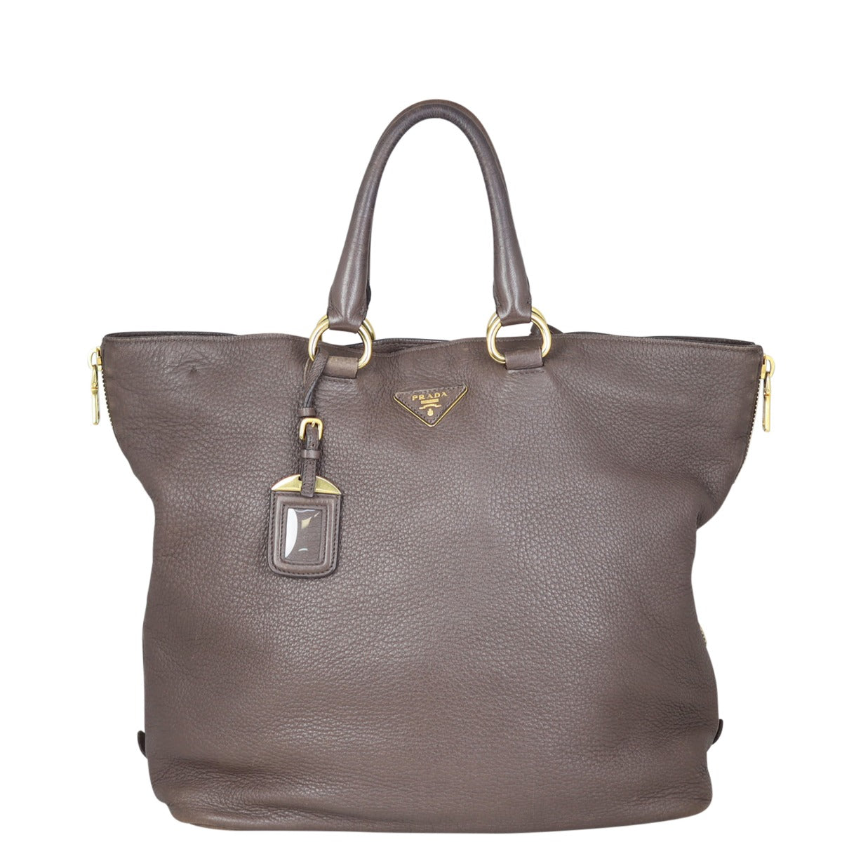 Prada Vitello Cervo Expandable Shopper Tote Front
