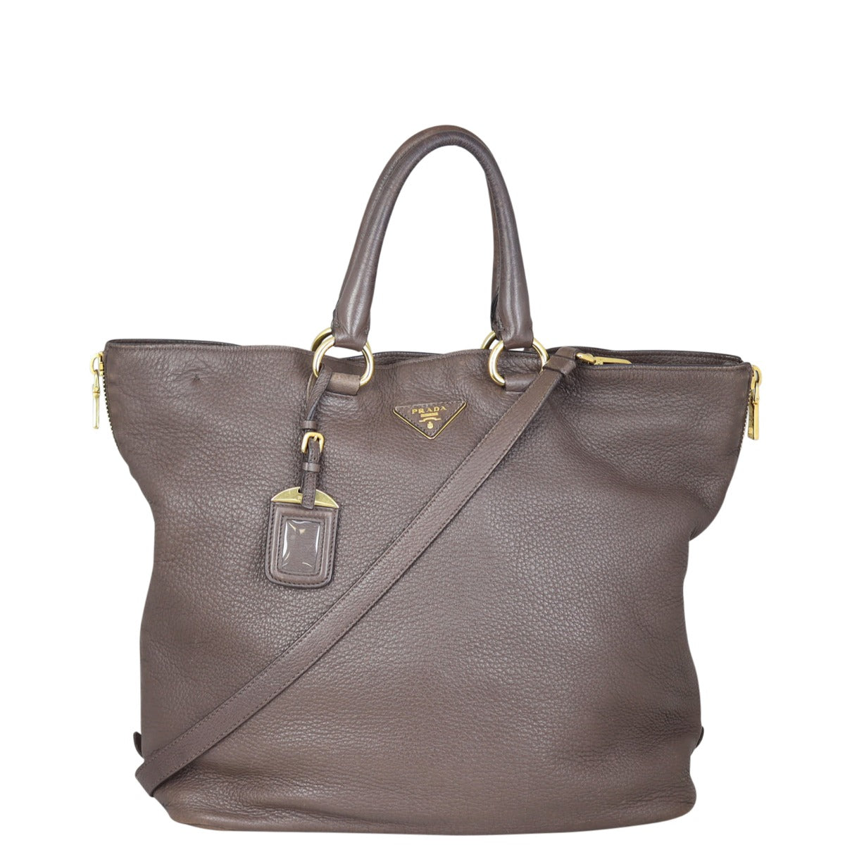 Prada Vitello Cervo Expandable Shopper Tote Front
