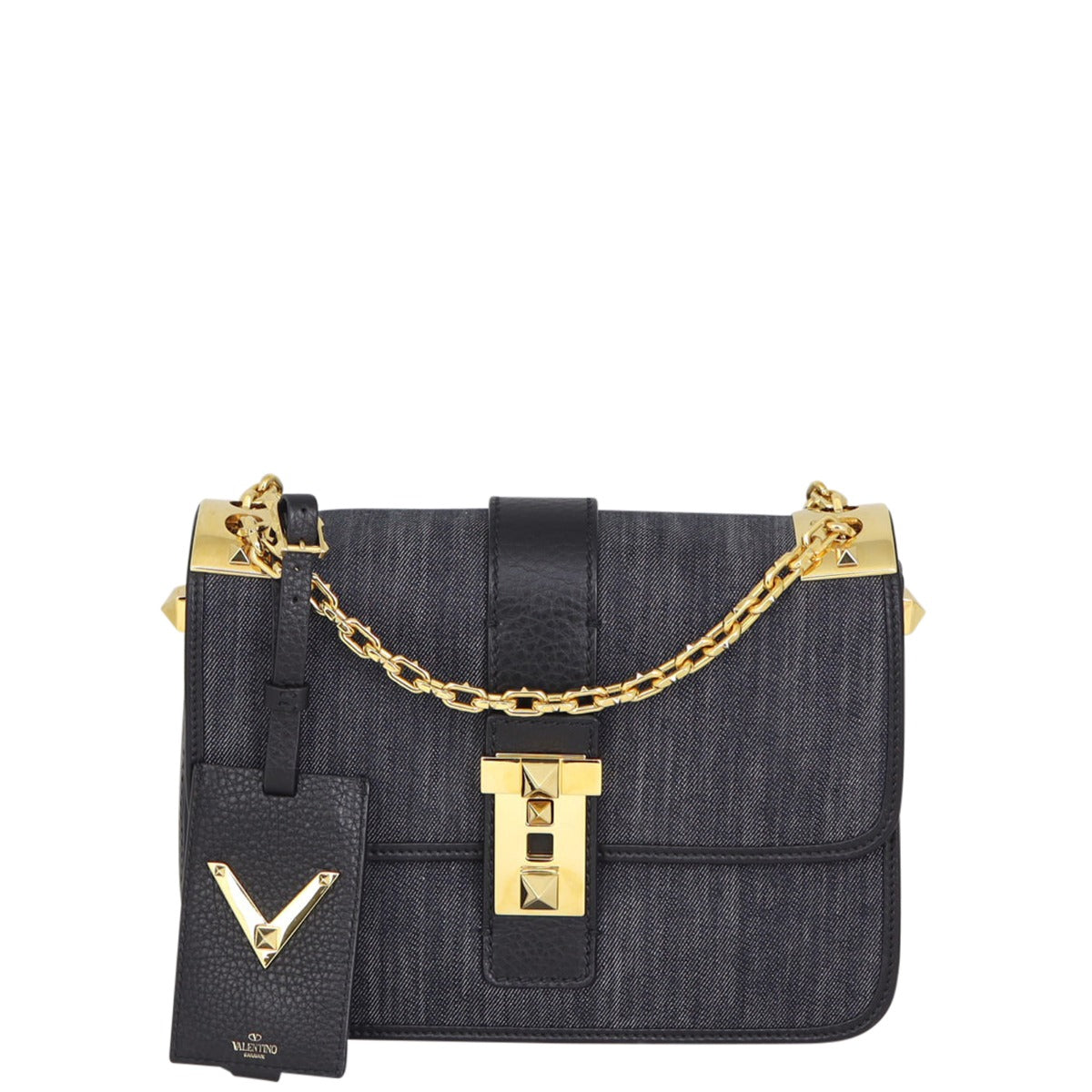 Valentino B-Rockstud Denim Shoulder Bag Front
