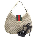 Gucci GG Canvas New Ladies Web Hobo Shoe
