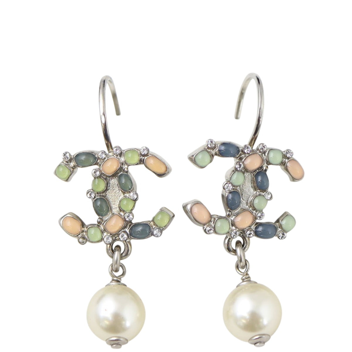 Chanel CC Glass Pearl Drop Earrings Back
