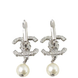 Chanel CC Glass Pearl Drop Earrings Front
