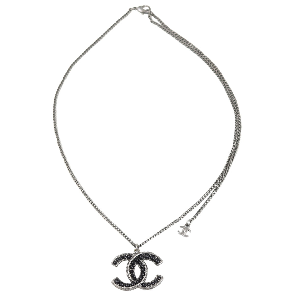 Chanel Bead Embellished CC Pendant Necklace Front
