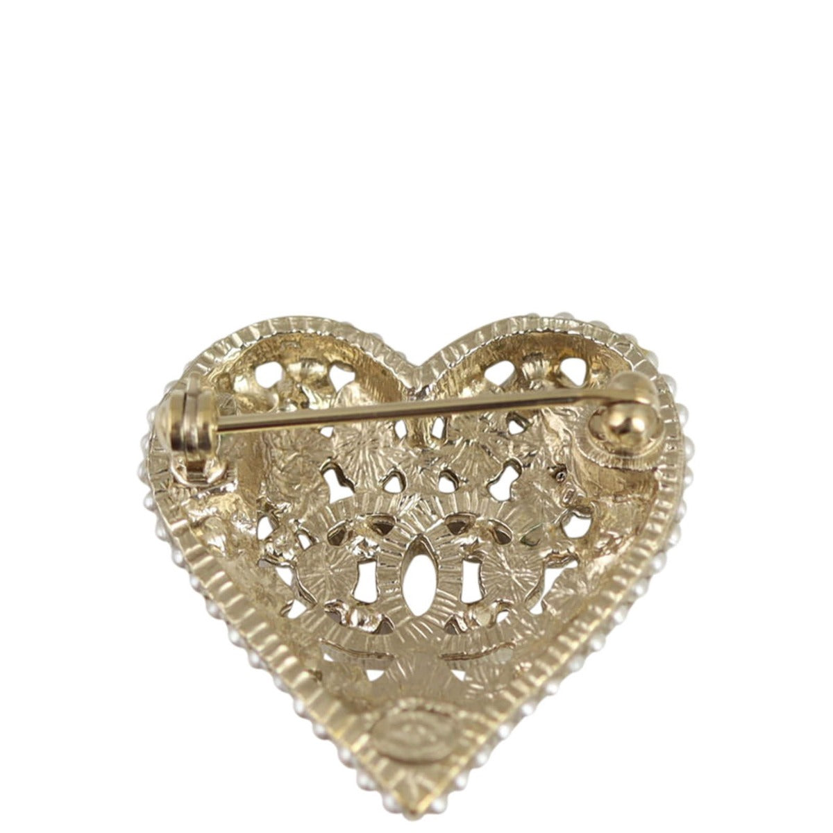 Chanel CC Crystal Heart Brooch Back
