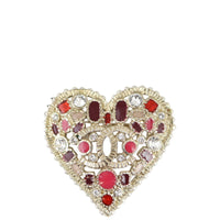 Chanel CC Crystal Heart Brooch Front
