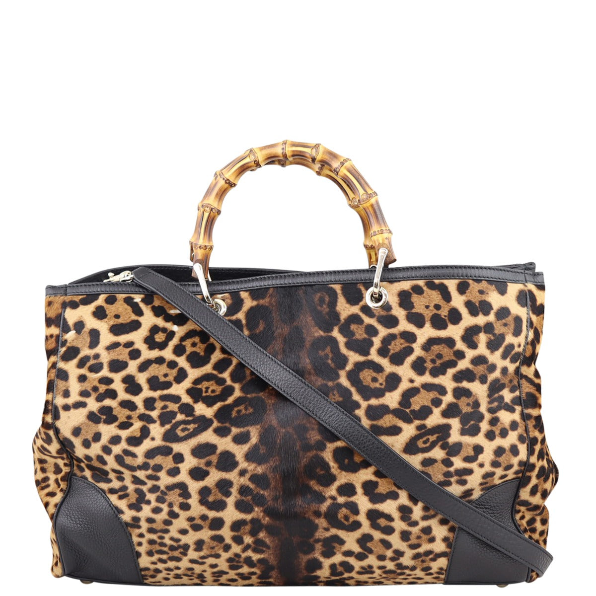 Gucci Bamboo Calf Hair Leopard Shopper Tote Large Front
