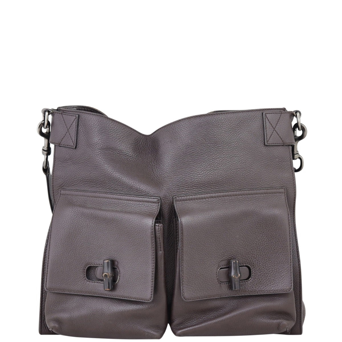 Gucci Bamboo Leather Messenger Bag Front
