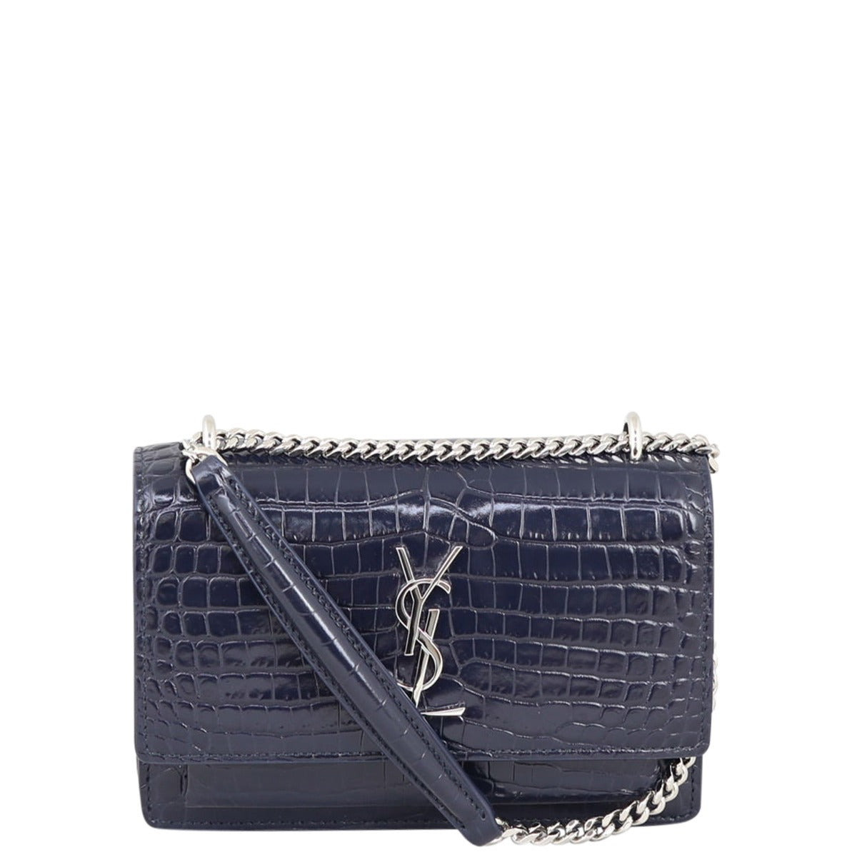 Saint Laurent Sunset Chain Wallet Croc-Embossed Front
