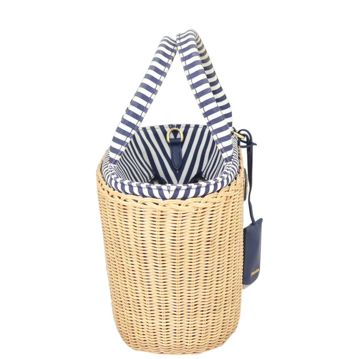 Prada Wicker and Striped Canvas Tote Side
