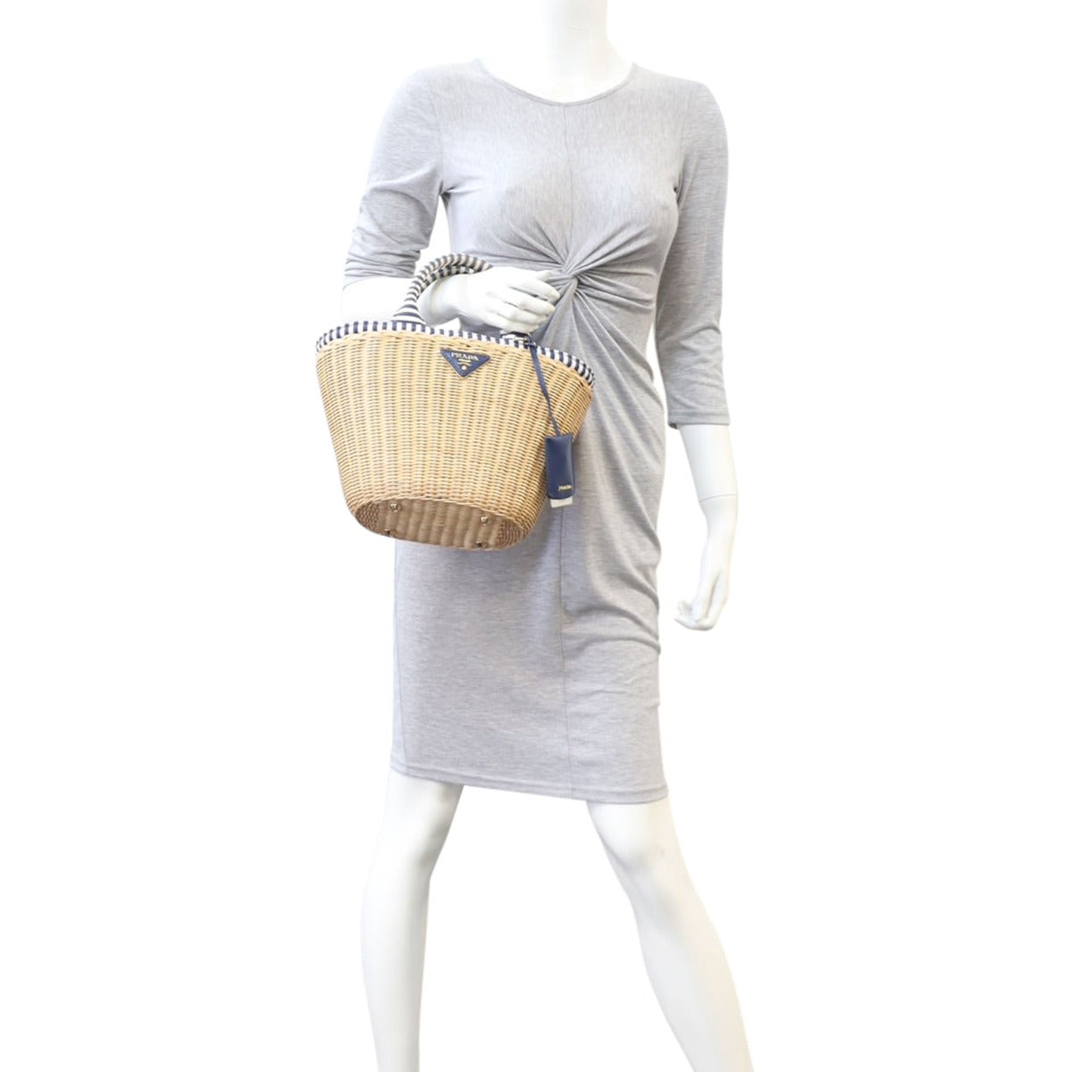 Prada Wicker and Striped Canvas Tote Mannequin
