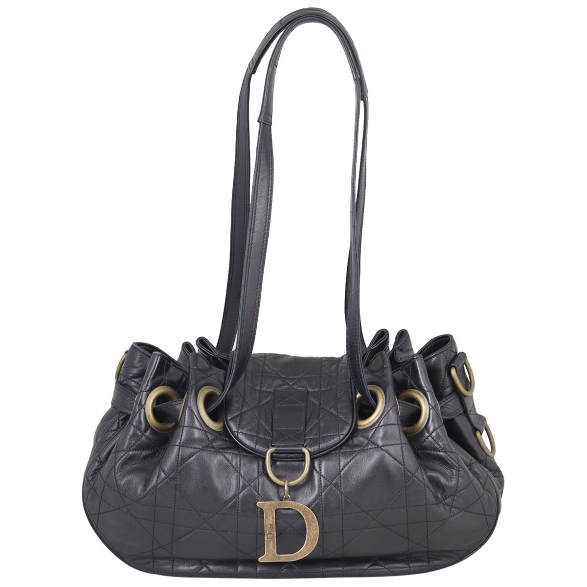 Dior Cannage Drawstring Flap Bag Front
