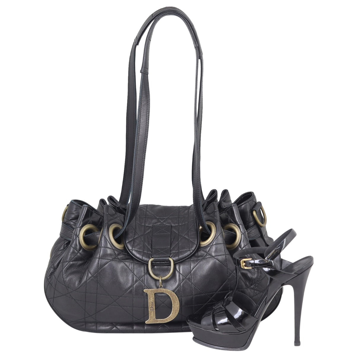 Dior Cannage Drawstring Flap Bag Shoe
