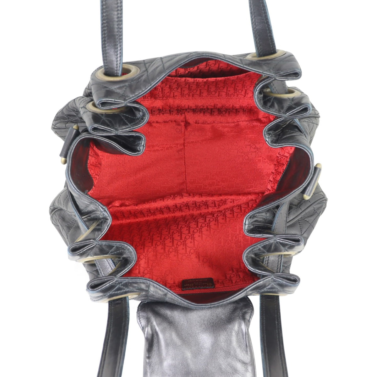 Dior Cannage Drawstring Flap Bag Whole interior
