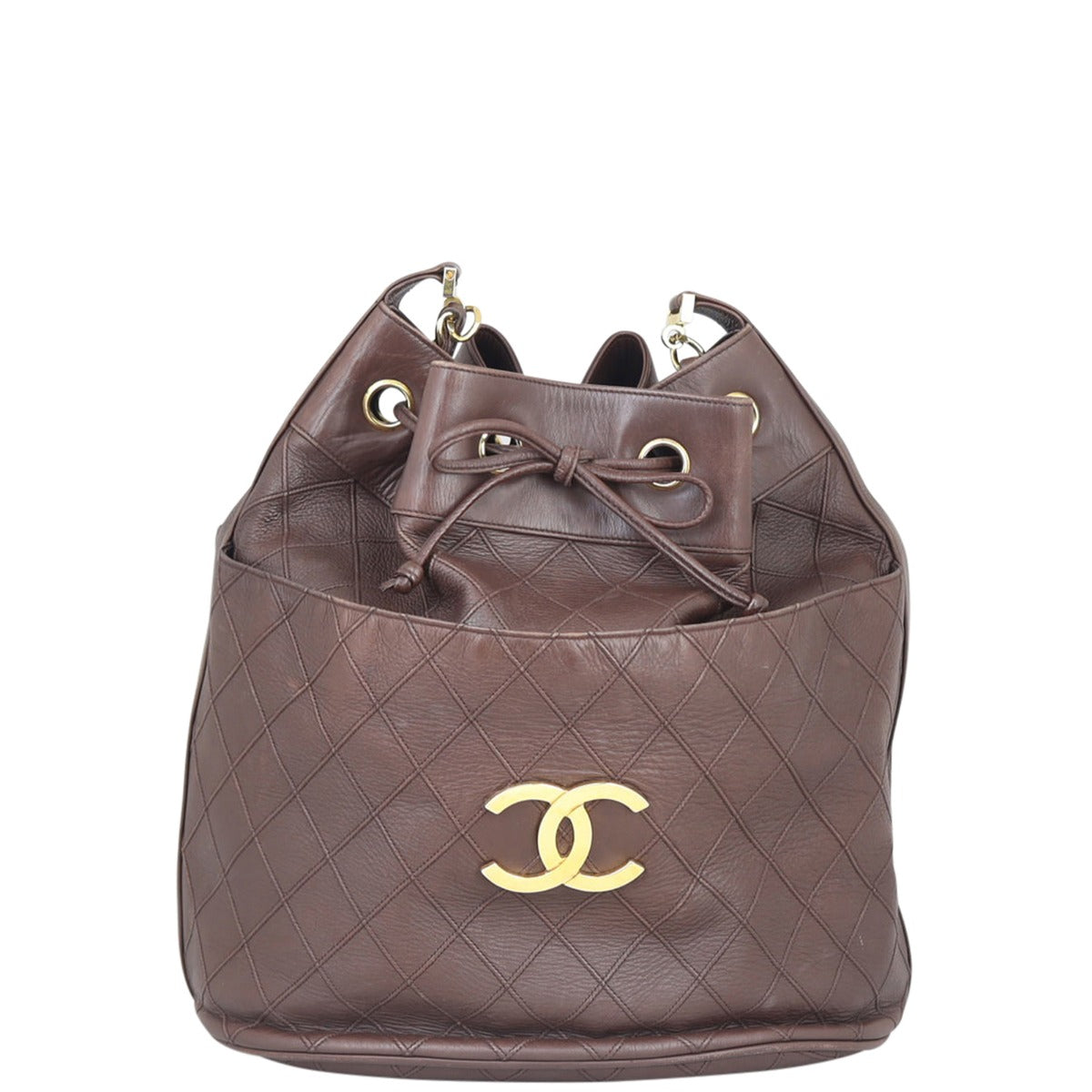 Chanel Vintage Drawstring Bucket Bag Front
