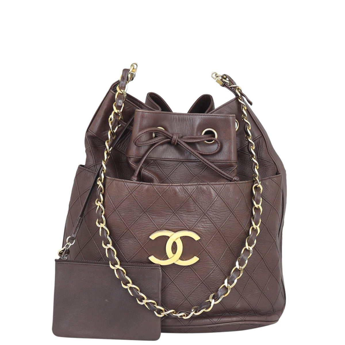 Chanel Vintage Drawstring Bucket Bag Front
