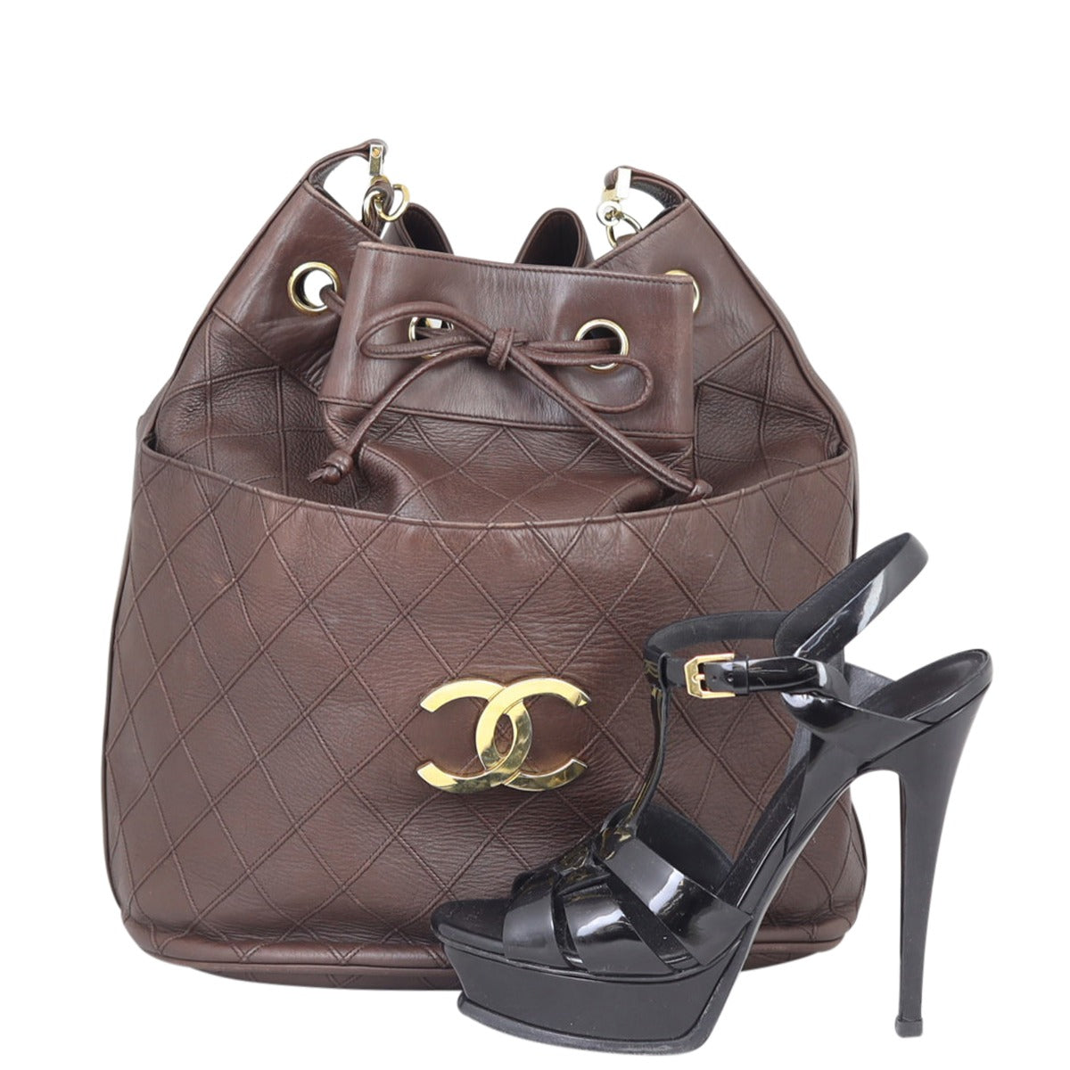 Chanel Vintage Drawstring Bucket Bag Shoe
