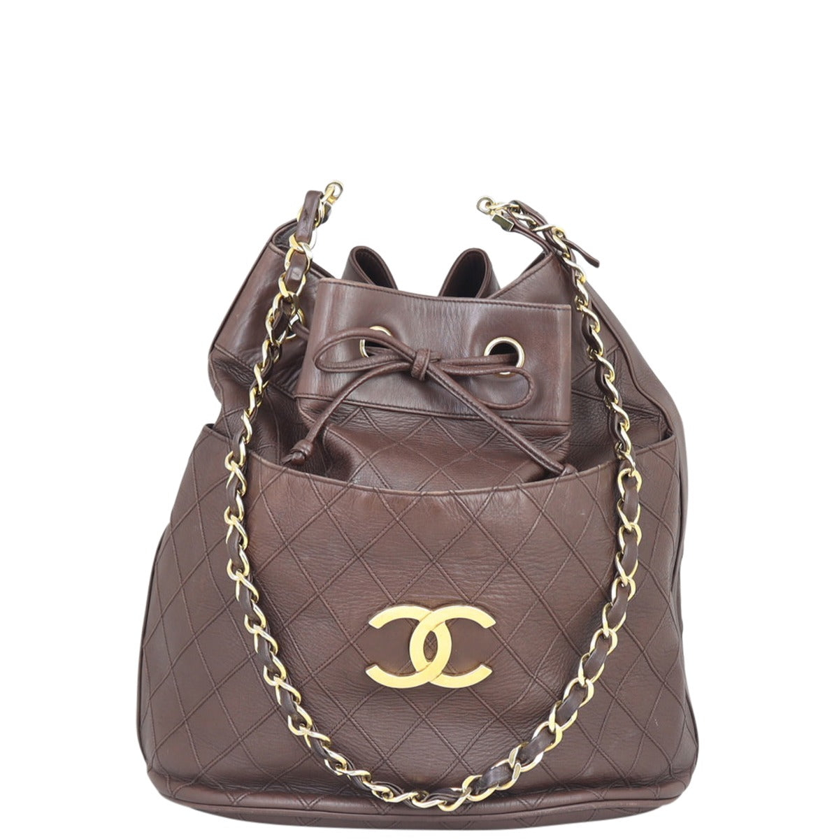 Chanel Vintage Drawstring Bucket Bag Front
