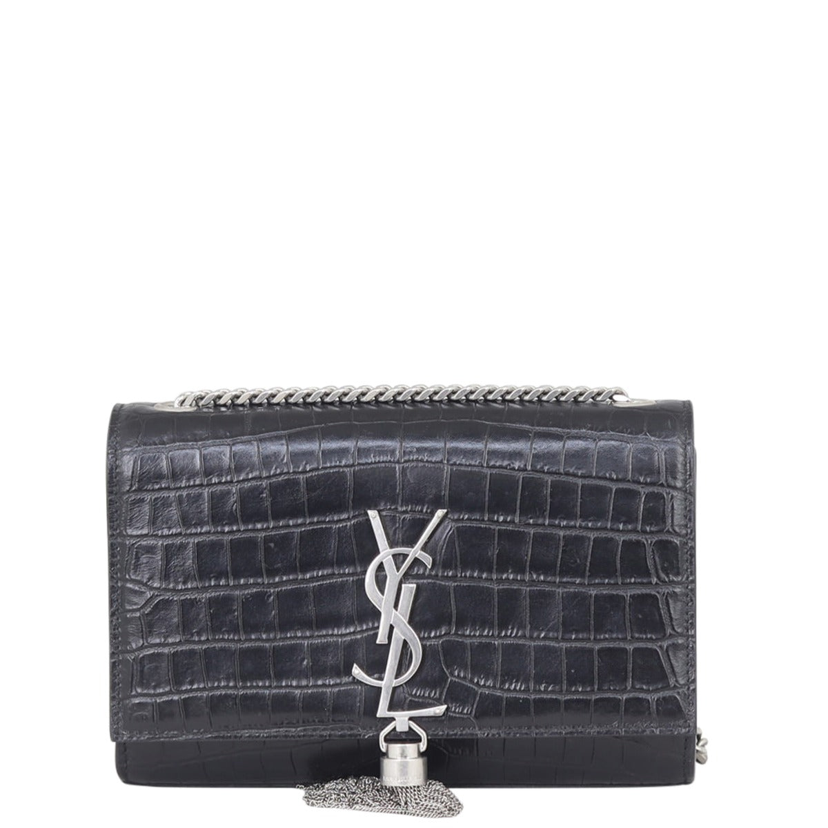 Saint Laurent Kate Tassel Chain Bag Medium Croc Embossed Front
