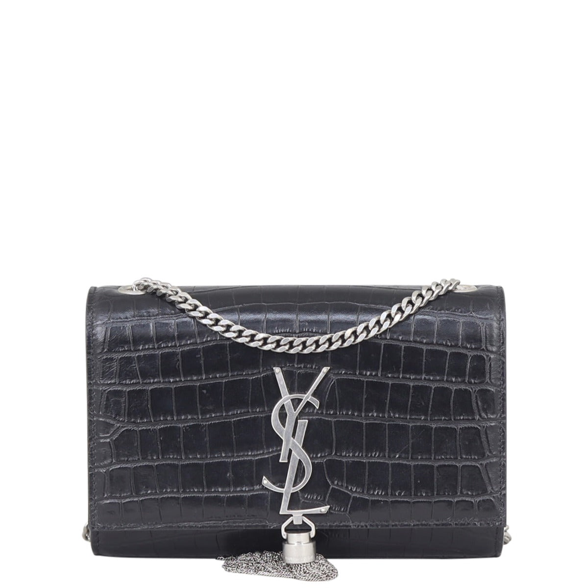 Saint Laurent Kate Tassel Chain Bag Medium Croc Embossed Front

