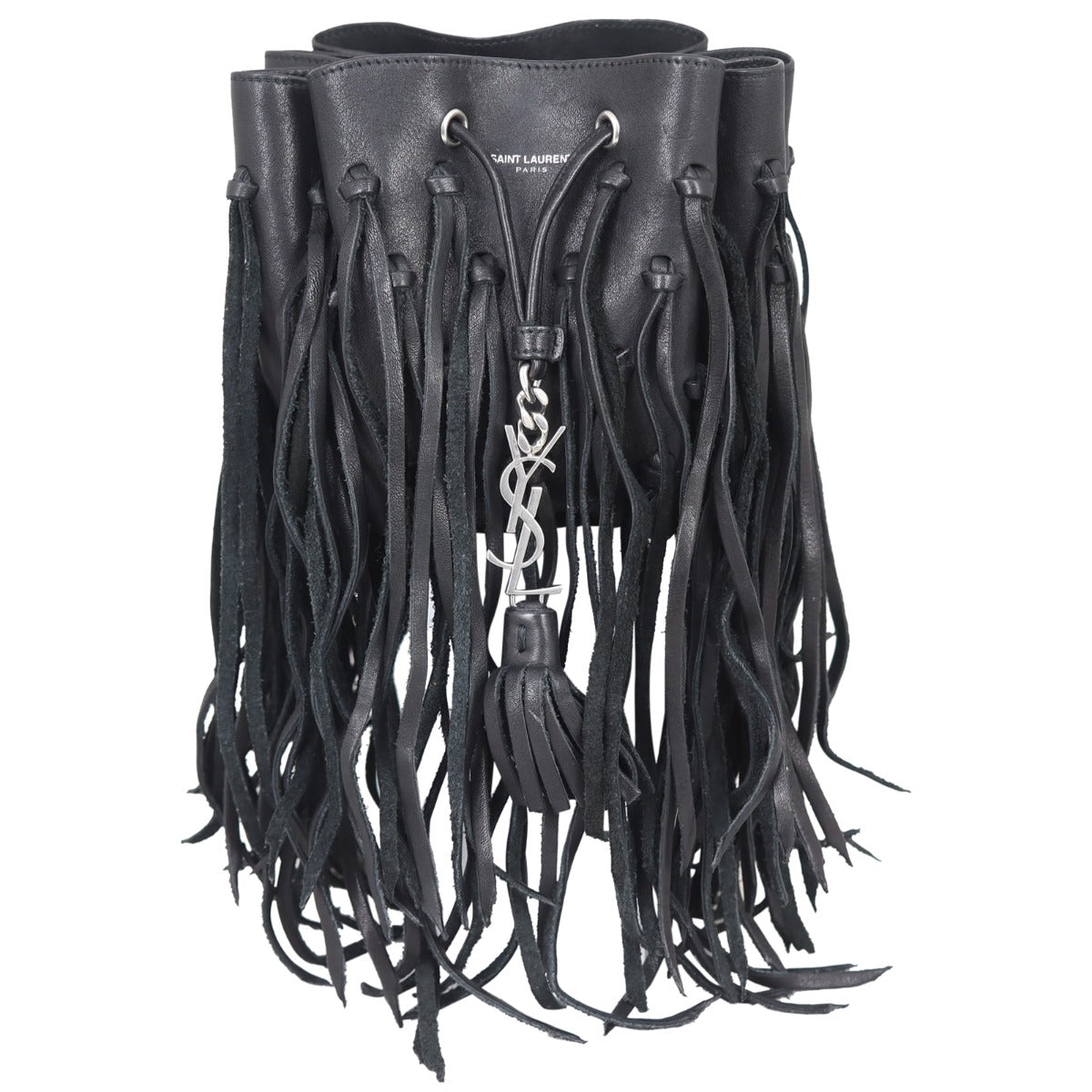 Saint Laurent Fringe Monogram Bourse Bucket Bag Mini Front
