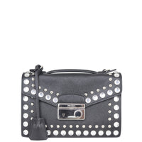 Prada Saffiano Lux Sound Crystal Studded Crossbody Front
