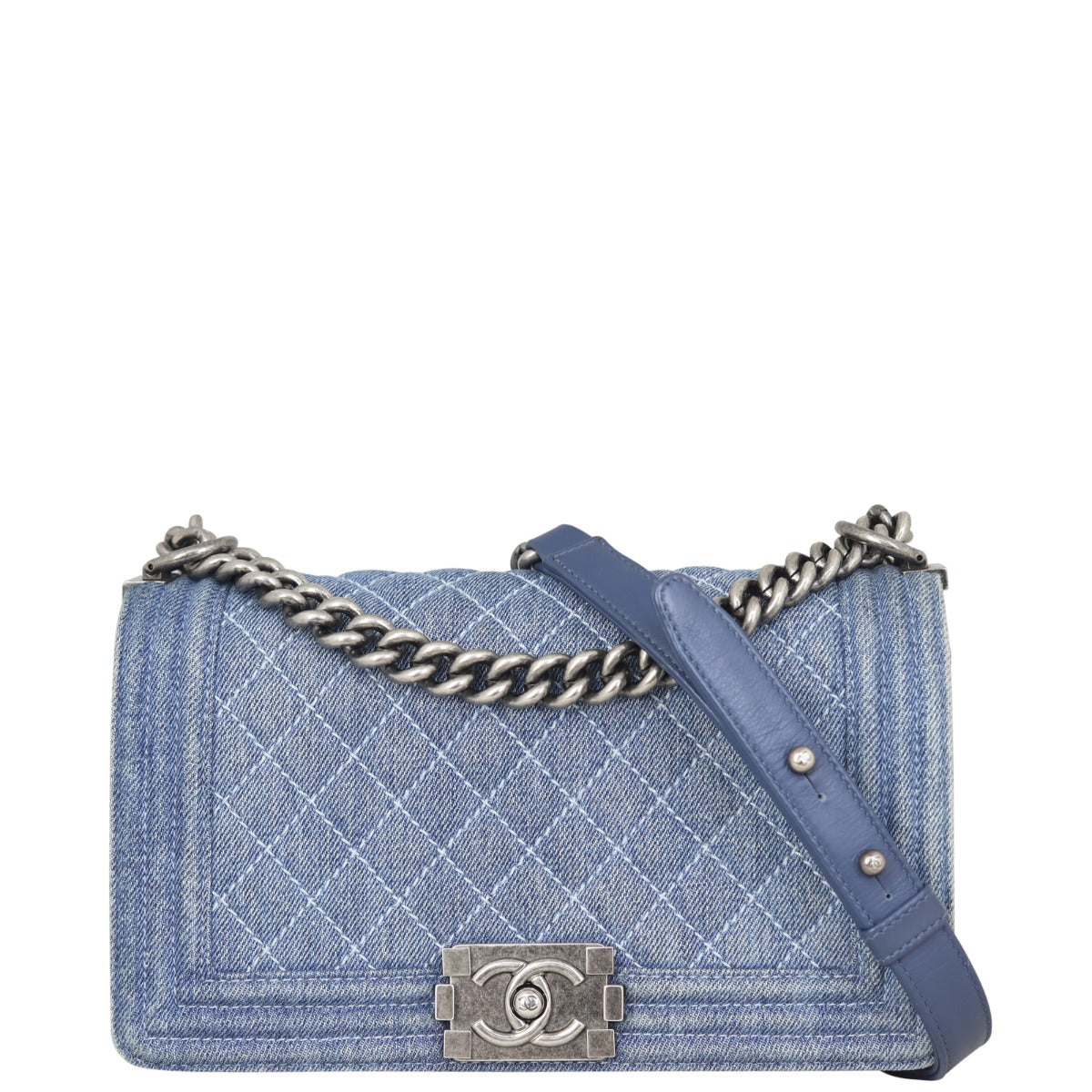 Chanel Boy Old Medium Denim Front
