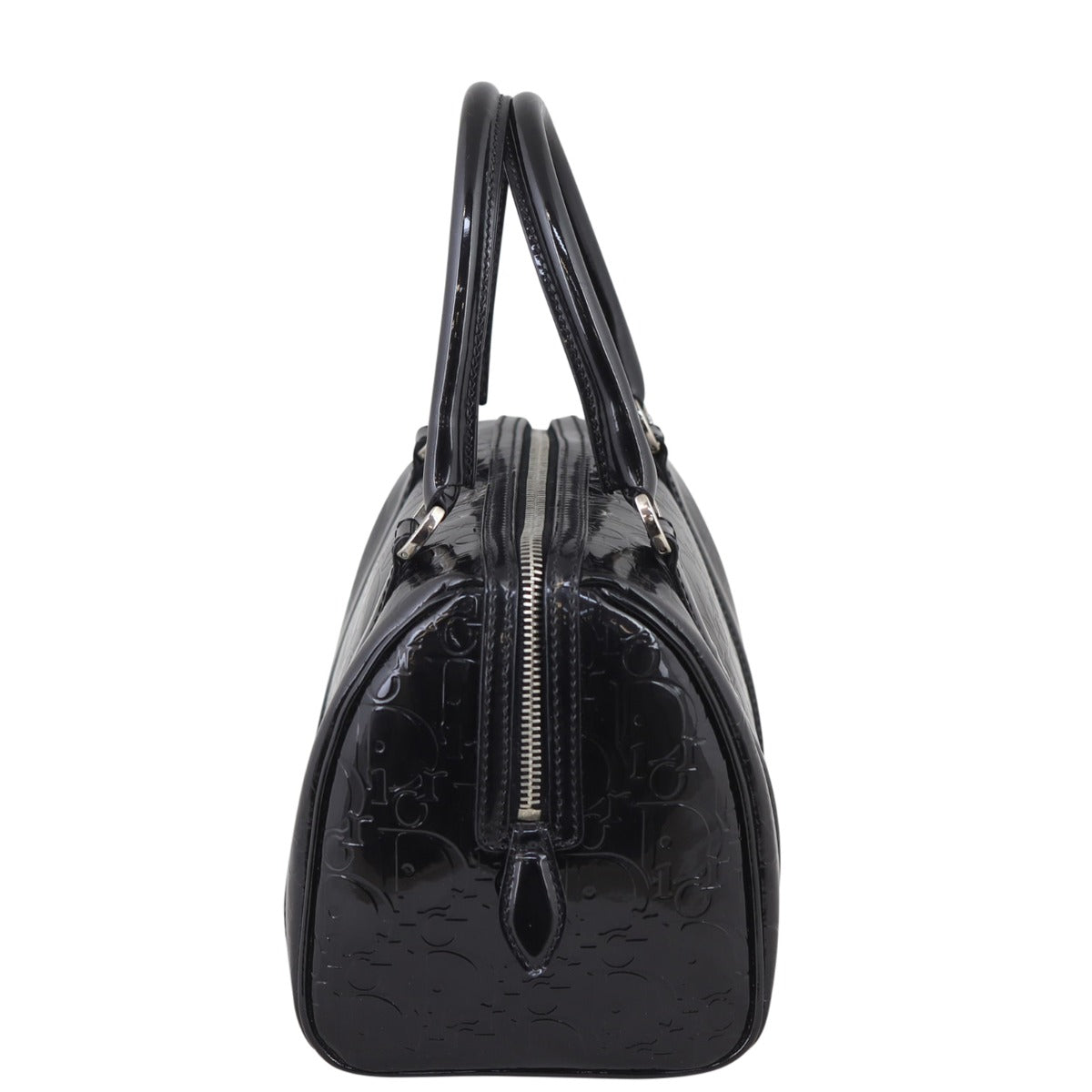 Dior Embossed Patent Mini Boston Bag Side
