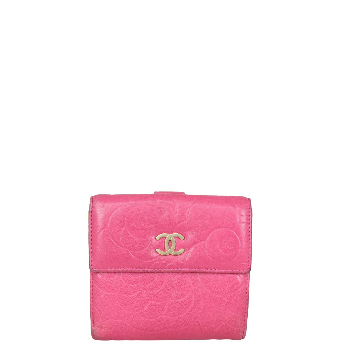 Chanel Camellia Embossed Compact Wallet Front
