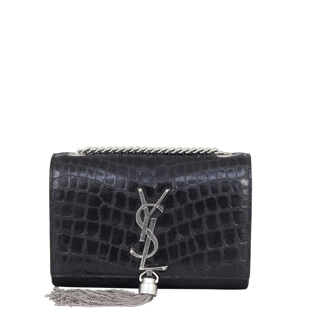 Saint Laurent Kate Tassel Chain Bag Small Crocodile Embossed Front
