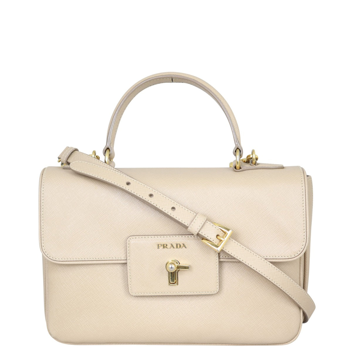 Prada Saffiano Top Handle Crossbody Satchel Front
