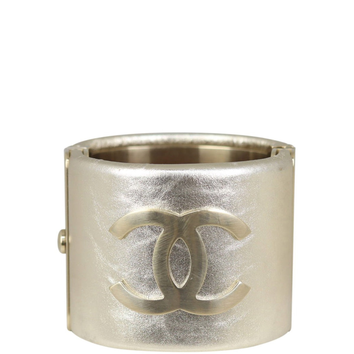 Chanel CC Wide Metallic Leather Cuff Front
