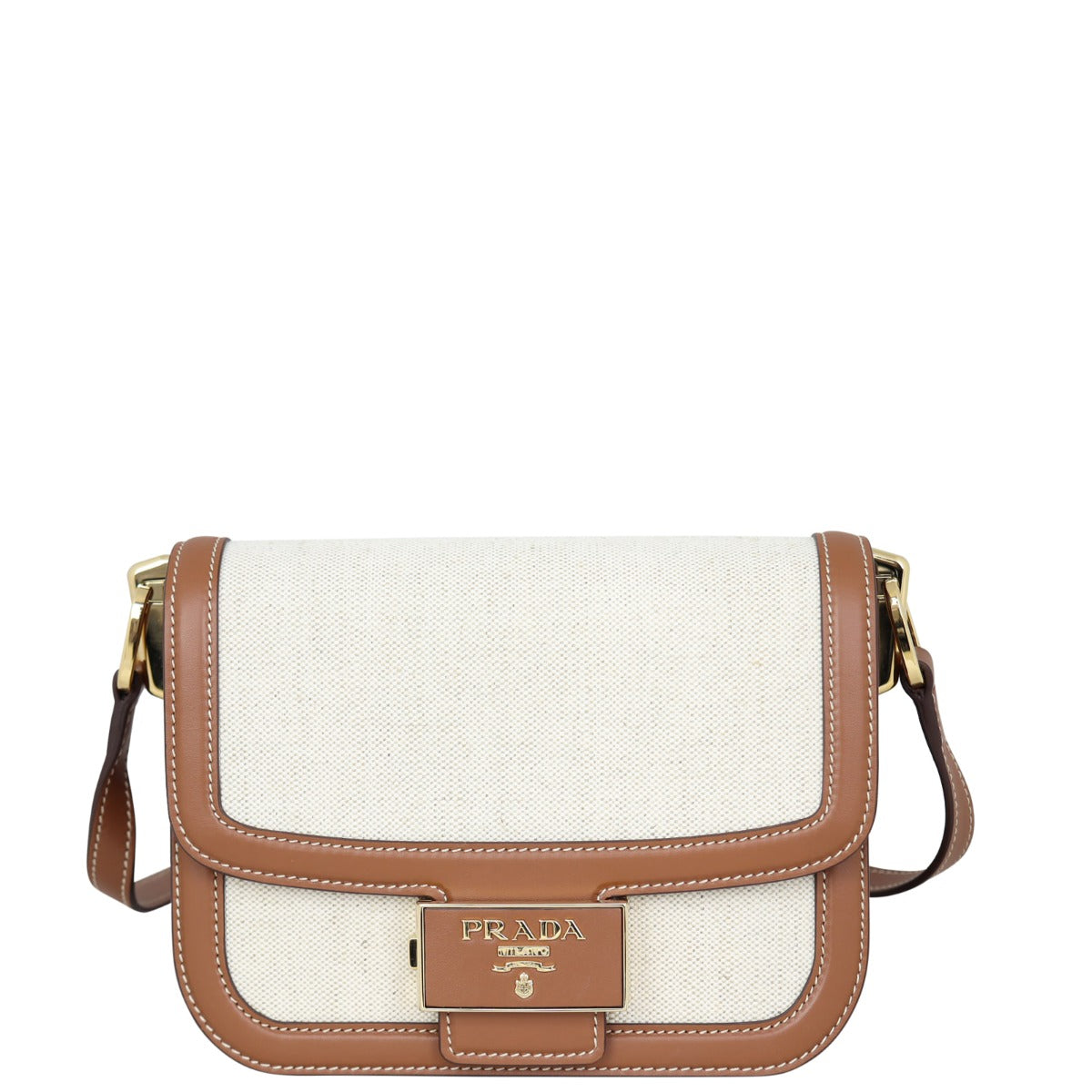 Prada Logo Plaque Shoulder Bag Front
