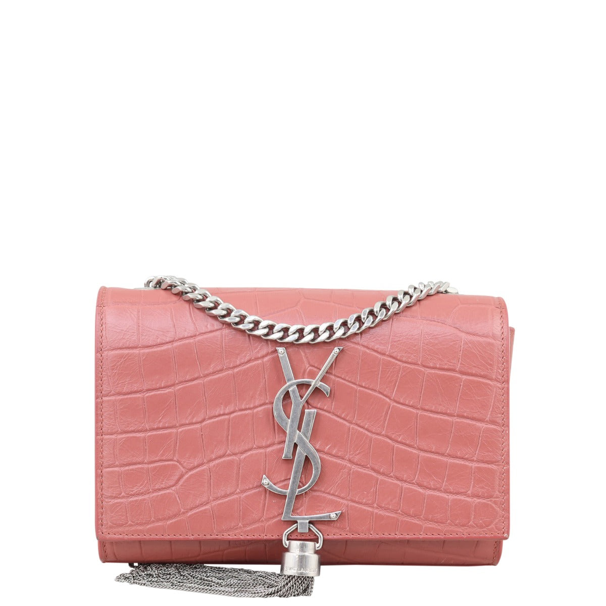 Saint Laurent Kate Tassel Chain Bag Small Croc-Embossed Front
