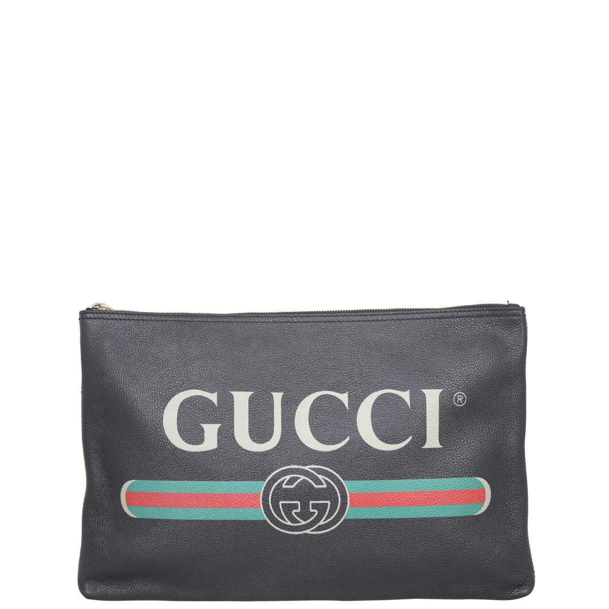 Gucci Logo Print Leather Pouch Front
